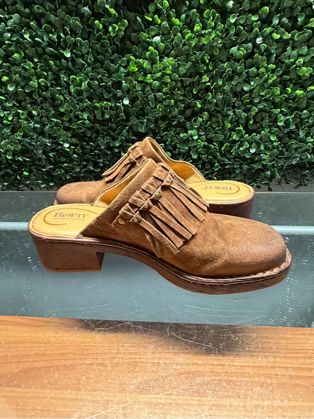 Born Brown Suede Fringe Mule Clogs - Picture 7 of 9